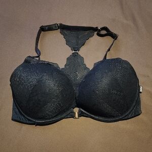 PINK Victoria's Secret Black Lace Date Push Up Front Close Bra 34DD